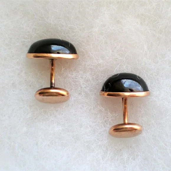 Antique Art Deco Solid 14K Rose Pink Gold Red Garnet Cabochon Cufflinks